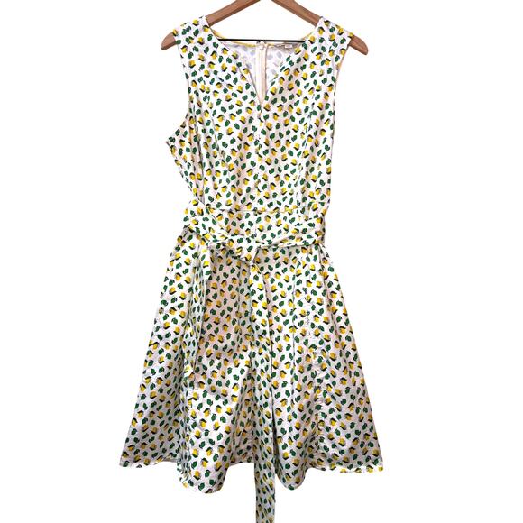 BODEN Mischa Midi Dress Womens 16/18 Fit & Flare Cotton Citrus Lime Lemon Summer - Picture 2 of 13